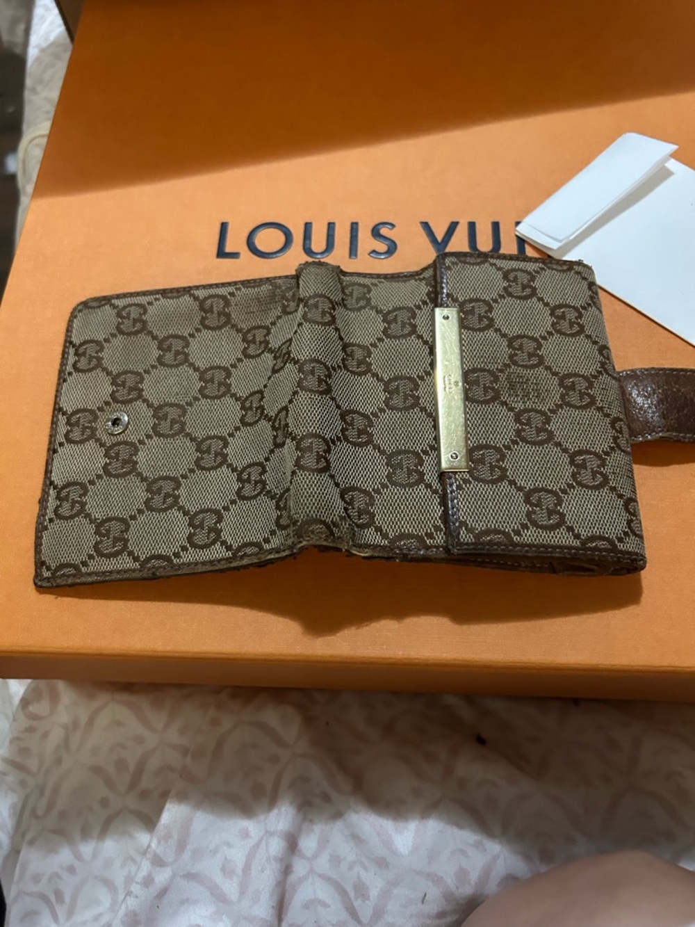 Gucci Brown Monogram Card Holder with Leather Trim - Picture 2 of 6